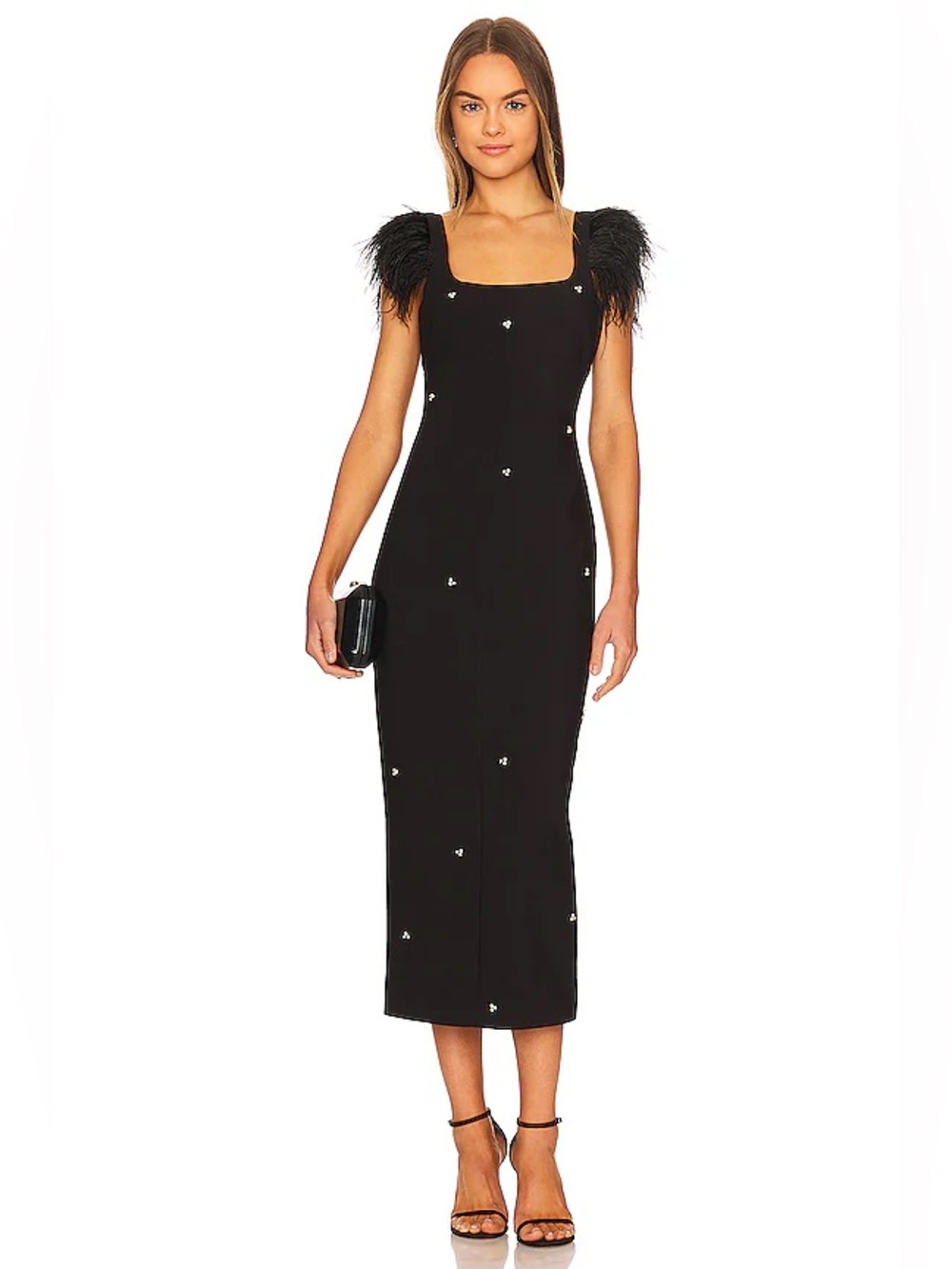 LIKELY “Cameron” Black Bodycon Sleek Dress - Feathers & Crystals - Sz. 2